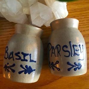 Vintage 1990s Basil + Parsley Ceramic Spice Jars